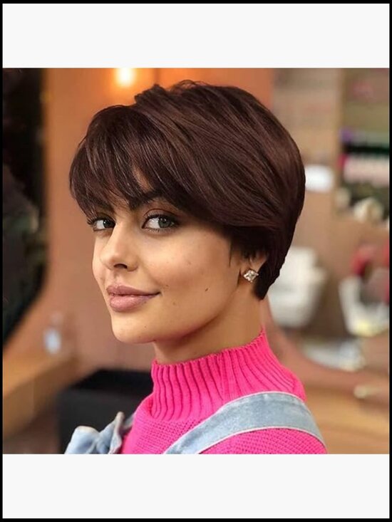 Short Pixie Cut Wig with Bangs Synthetic Layered Hair for Daily Cosplay Heat